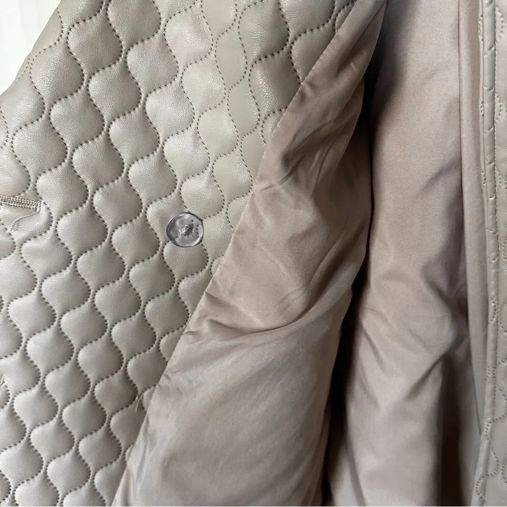 Free People/Anthropolgie Greylin Vegan Leather Quilted Jacket, Cream/Tan, Medium
